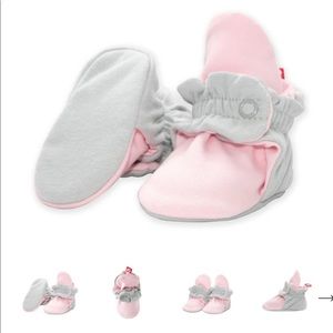 Pink and Gray Organic Cotton Baby Booties